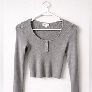 Gray Ribbed Long Sleeve Top